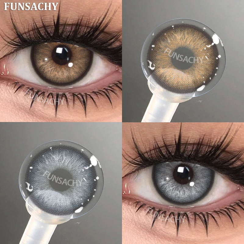 FUNSACHY 1 Paar farbige Kontaktlinsen für Augen, braun, grau, natürliche Schüler, Schönheit, Frauen, Kosmetik, farbige Augenkontakte, jährliche Verwendung