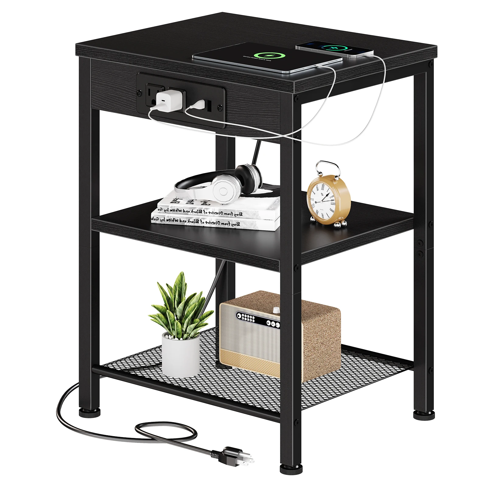 table used as bedside nightstand