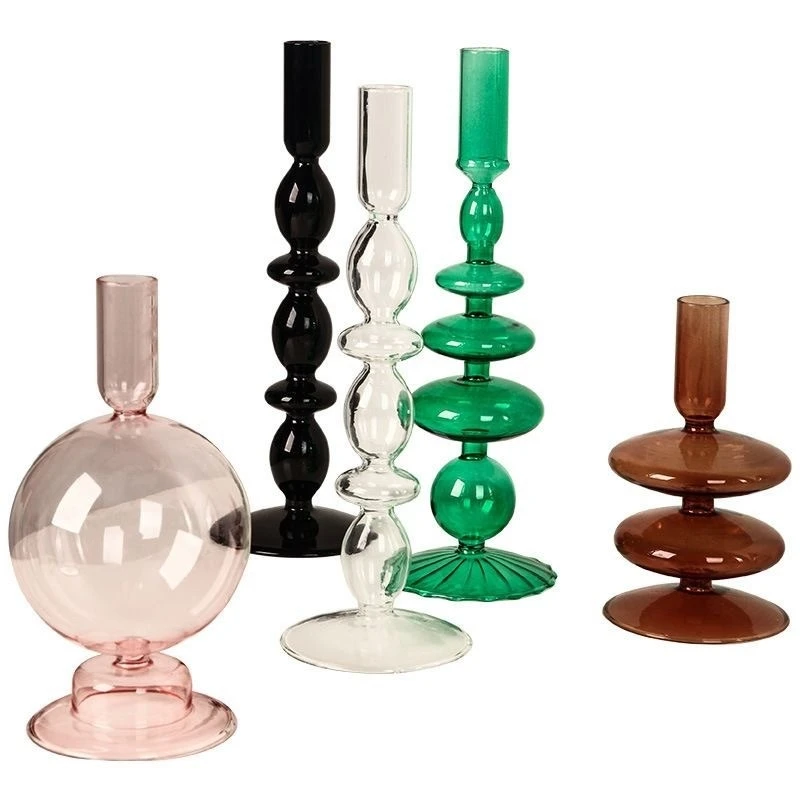 Suporte de Vela e Vaso de Vidro Nórdico - Centro de Mesa Transparente 2 em 1 para Mesa de Jantar de Casamento, Decoração de Aniversário e Casa