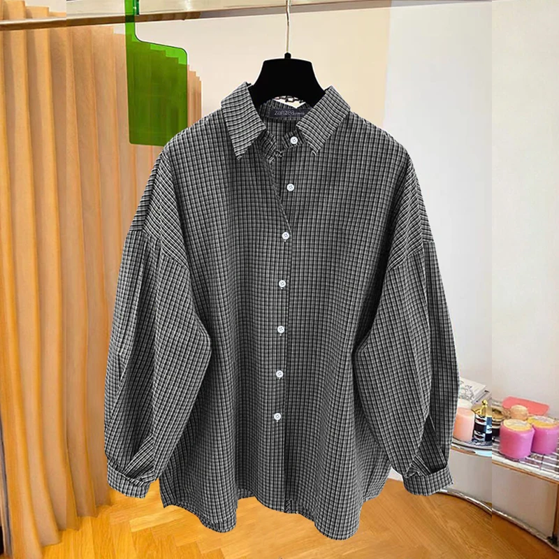 

ZANZEA, женская блузка, клетчатые рубашки, осень 202, модные топы с длинными рукавами, повседневные свободные пуговицы, элегантные офисные женские Blusas Femininas