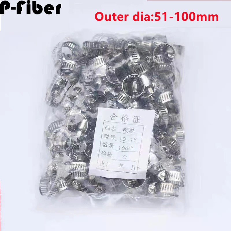 

100pcs Fixed clamp 51-100mm for optical fiber cable 9" band steel pipe fixture tee clamp outer dia 201 stainless