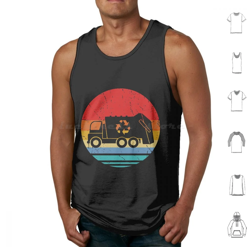 Retro Vintage Sunset Recycling Trash Garbage Truck Tank Tops Print Cotton Garbage Truck Recycling Trash Truck Garbage Man