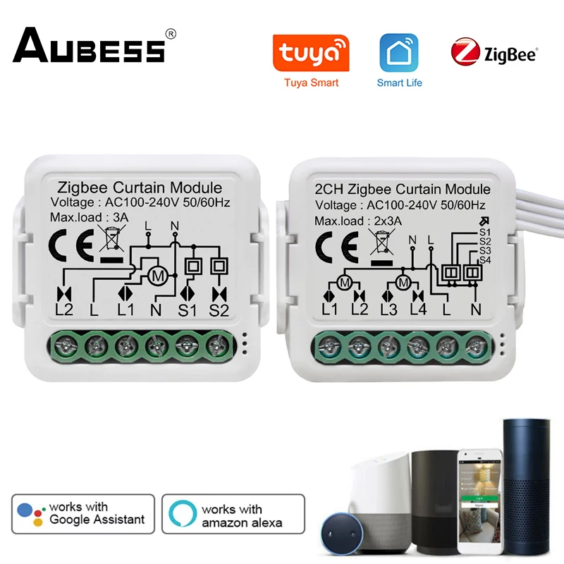 

Aubess ZigBee Smart Curtain Switch 1/2 Gang Electric Switch Module For Roller Blinds Shutter Works With APP/Google Home/Alexa