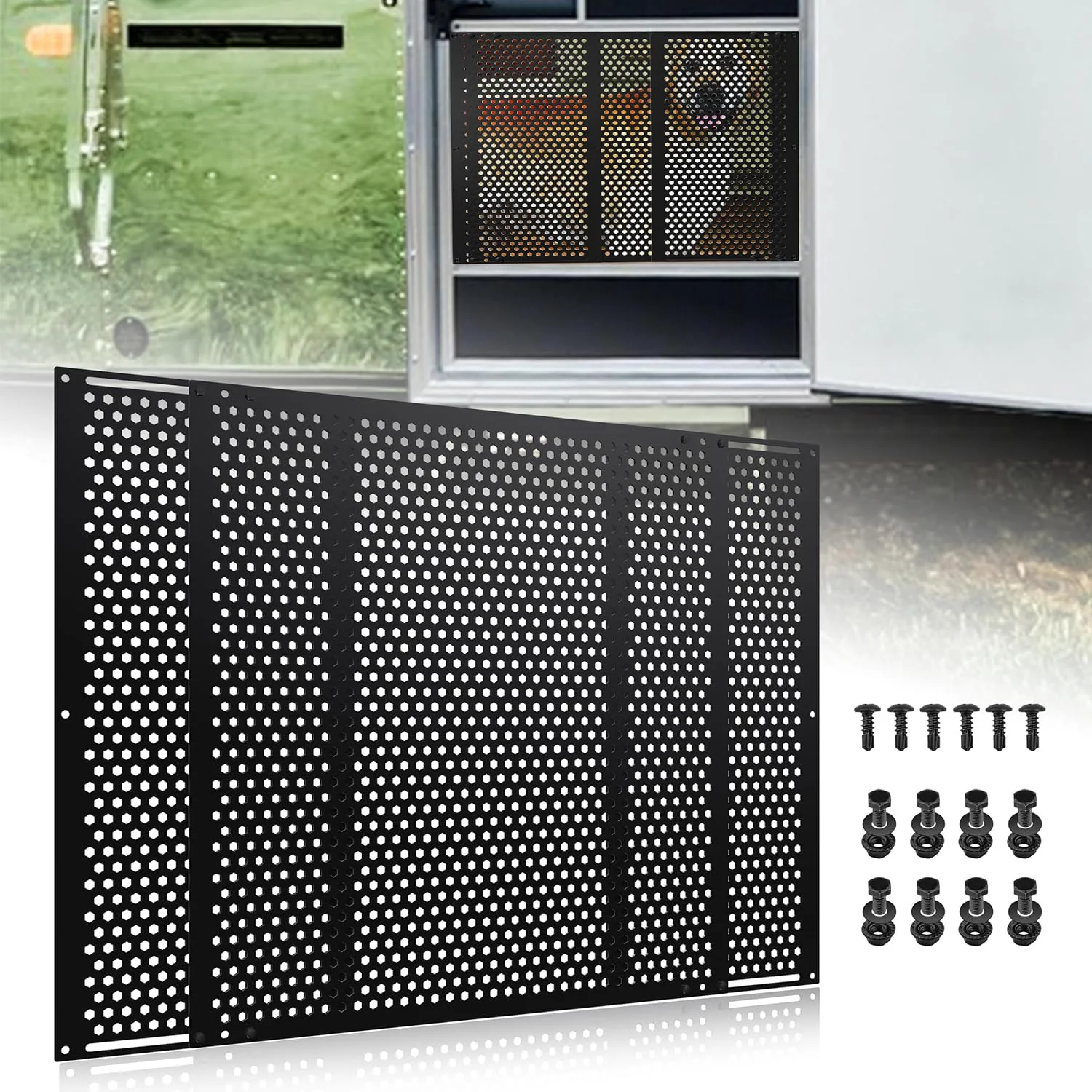 

Heavy Duty RV Screen Door Grille Protector Adjustable 21.5-35 Inch Screen Defender for Camper Door Pet And Kid Safety