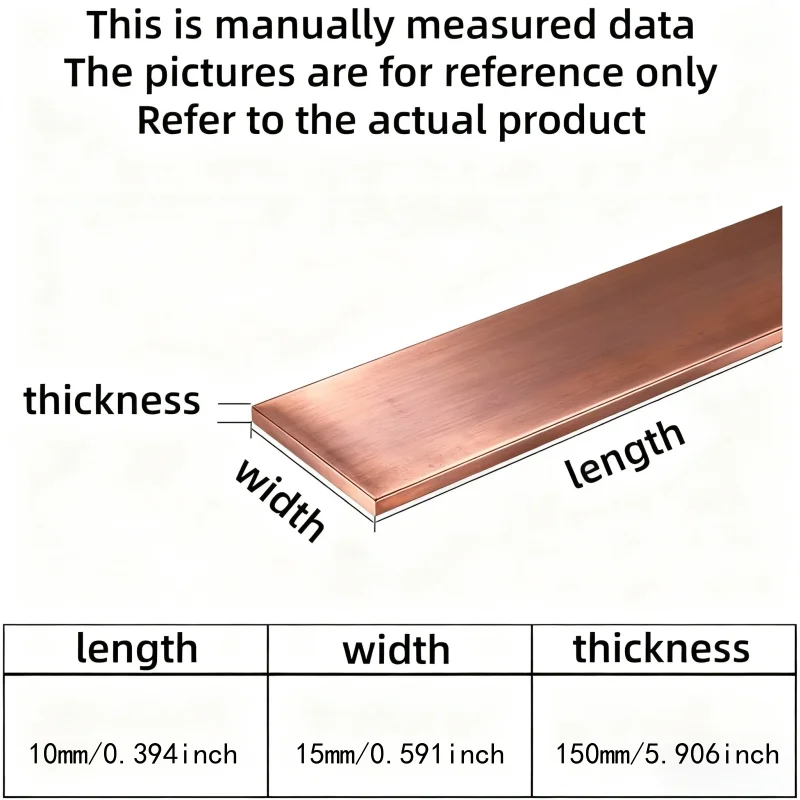 Matéria Prima de Cobre Vermelho T2 |   10x15x150mm (0,4"x0,6"x5,9") |   Excelente maquinabilidade |   Alta Precisão