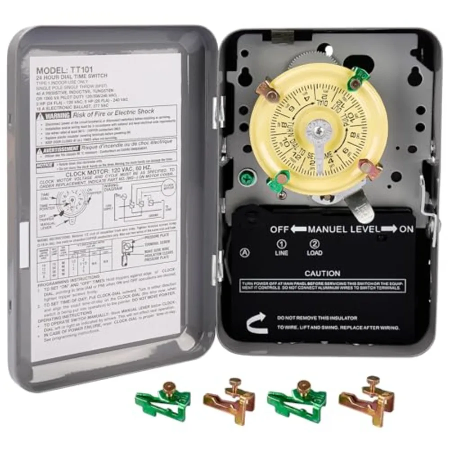 

Mechanical Timer Switch - 120V 2HP 40A SPST Electromechanical Timers, 12 ON/Off 24 Hour Timer with Tripper for Lights, Pool Pum