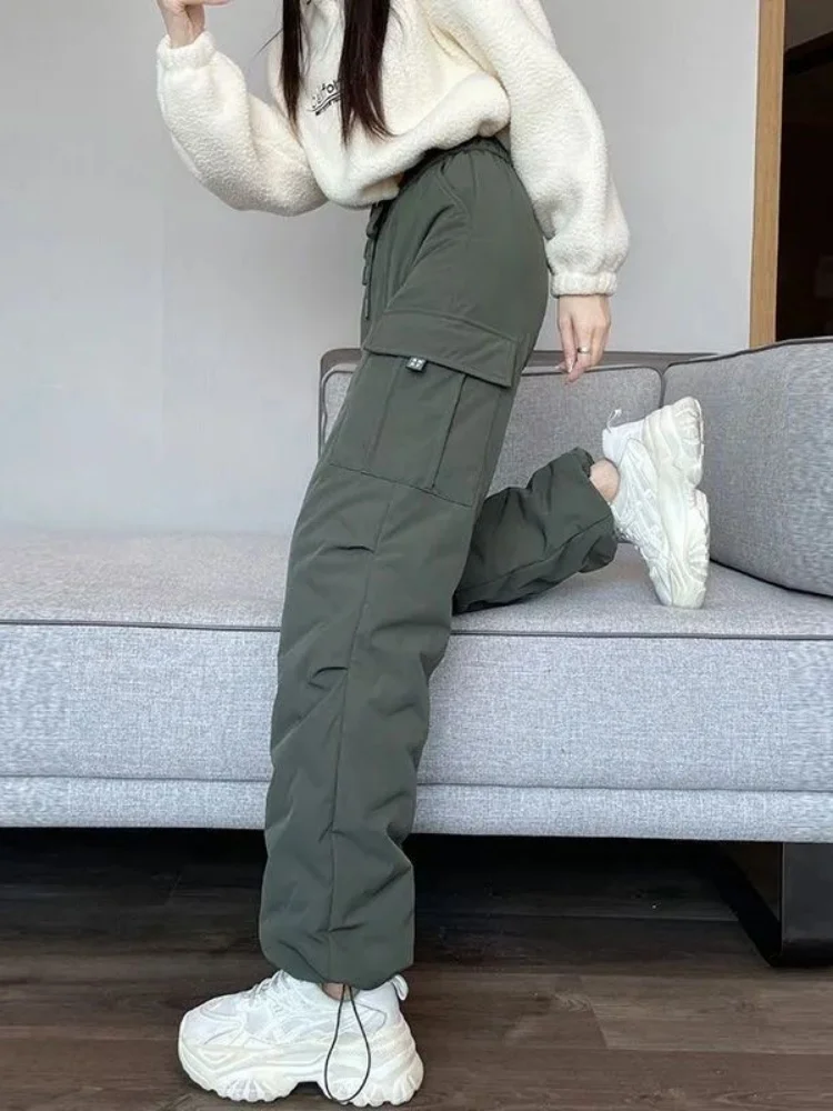 

Утепленные зимние женские брюки прямого кроя для активного отдыха, хлопковые брюки с наполнителем, ветрозащитные и морозостойкие, в стиле милитари, рабочая одежда