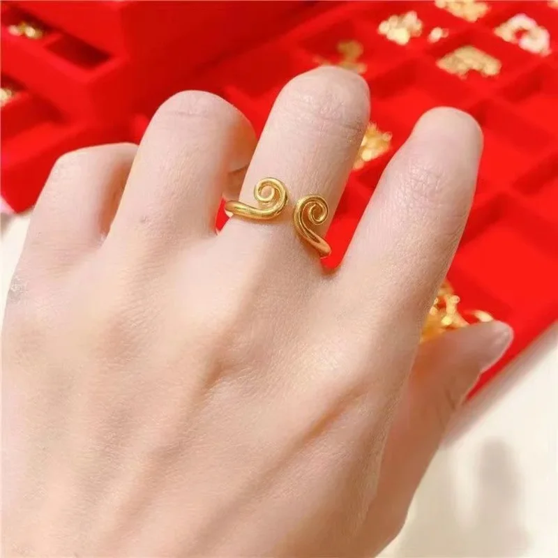 Berlapis murni asli 18k emas kuning 999 24k wanita tidak akan pernah pudar ornamen harian koin Euro cincin langsung cinta antik tidak pernah J