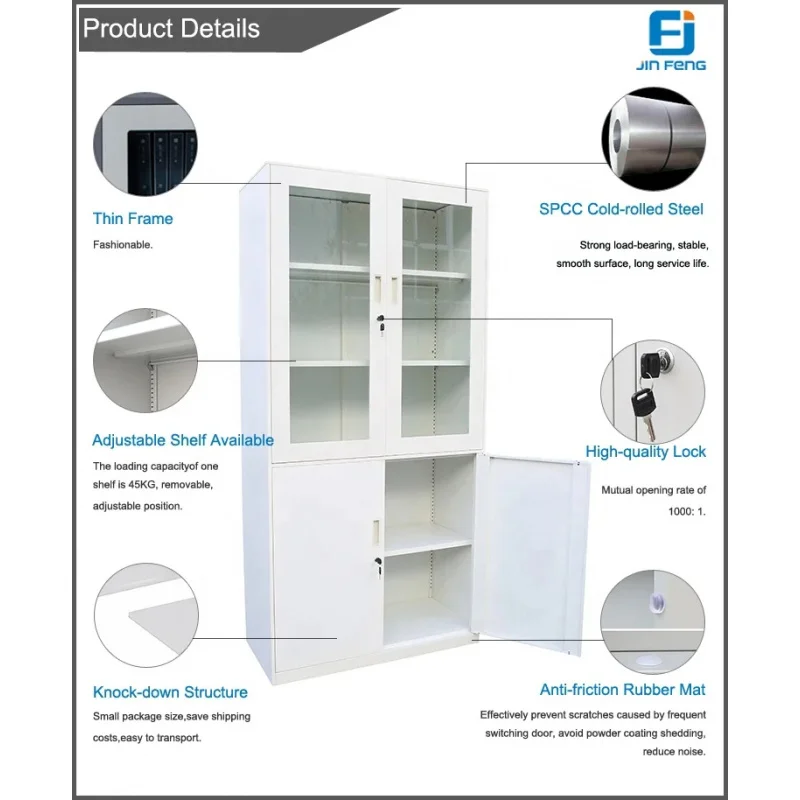 custom.JF-C11 Factory Direct Sale Cupboard Design 4 Metal Glass Door File Cabinet Office Storage Steel File Side Cabinet
