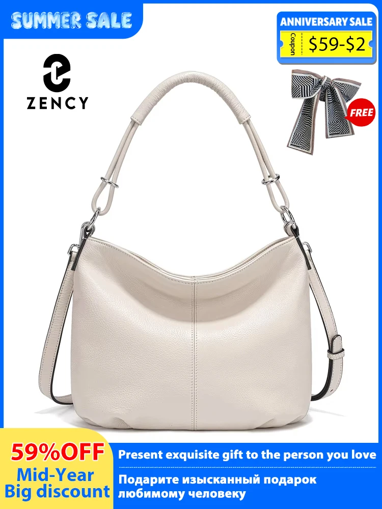 

Zency Beige New Women's Soft Cowhide Leather Shoulder Bag Crossbody Satchels Leather Hobo Bag Black Cowhide Natural Bag Brown