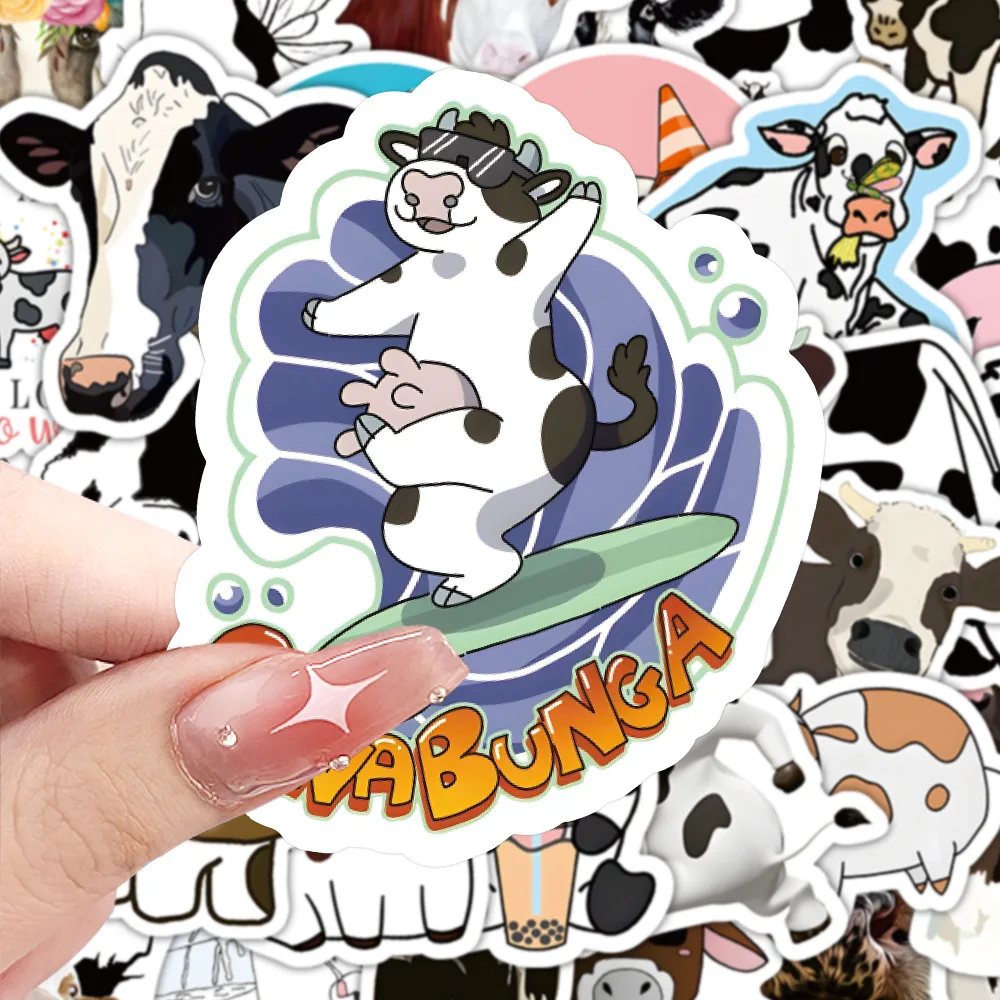 60PCS 젖소 만화 스티커 동물 낙서 데칼 어린이 장난감 장식 수하물 노트북 전화 기타 자동차 자전거 스티커 장난감