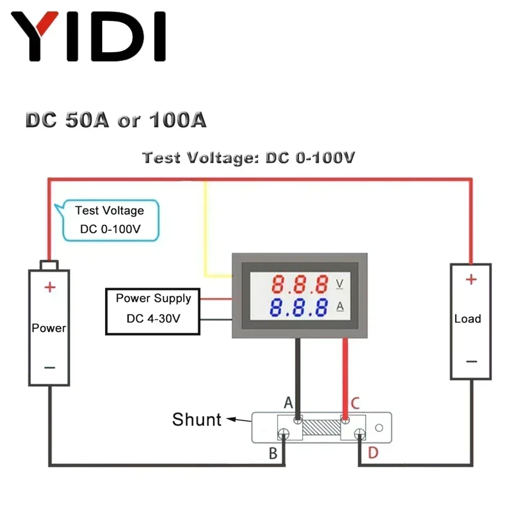 Electric DC 75mV Current Shunt Resistors Resistance 50A 100A Meter Measuring 0-100V Digital Voltmeter Ammeter