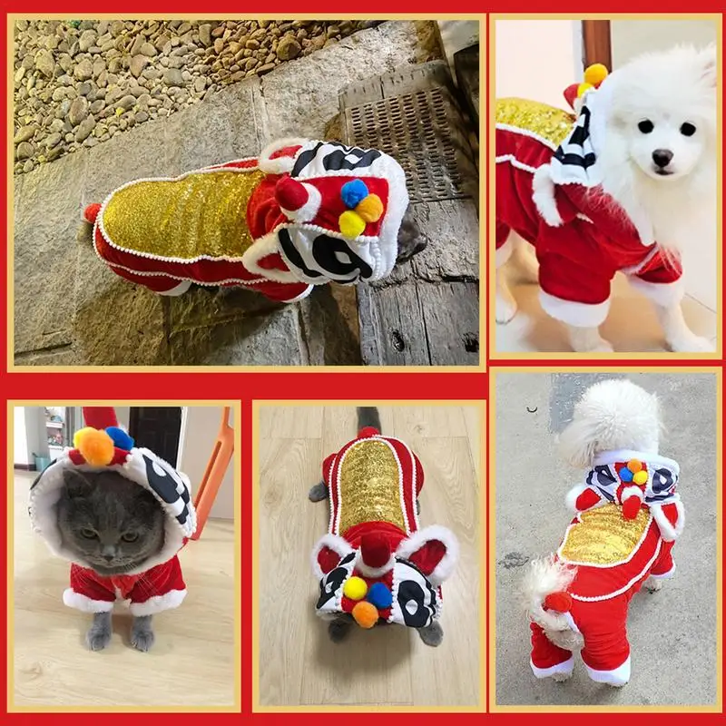 Dog Clothes New Year Pet Chinese Lion Dance Costume Coat Winter Puppy Costume Small Dog Cat Spring Festival Tang Suit