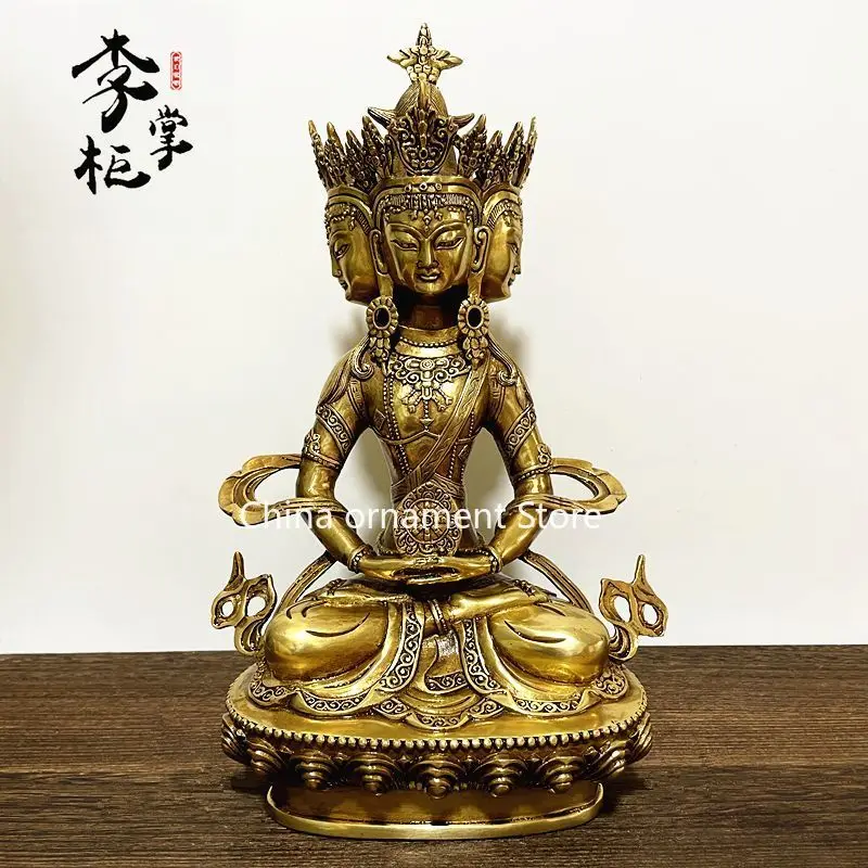 Shopkeeper Li Tibetan Tantra Nepalese Seven Inch Pure Bronze Big Sun Tathagata Buddha Statue Pilujana Buddha Four-sided Buddha O