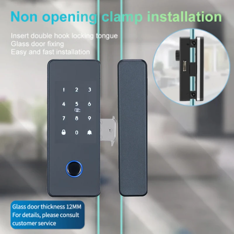 Automatic Fingerprint Smart Glass Door Lock With Card Digital Smart Lock For Sliding Glass Door ttlock tuya glass Lock remote