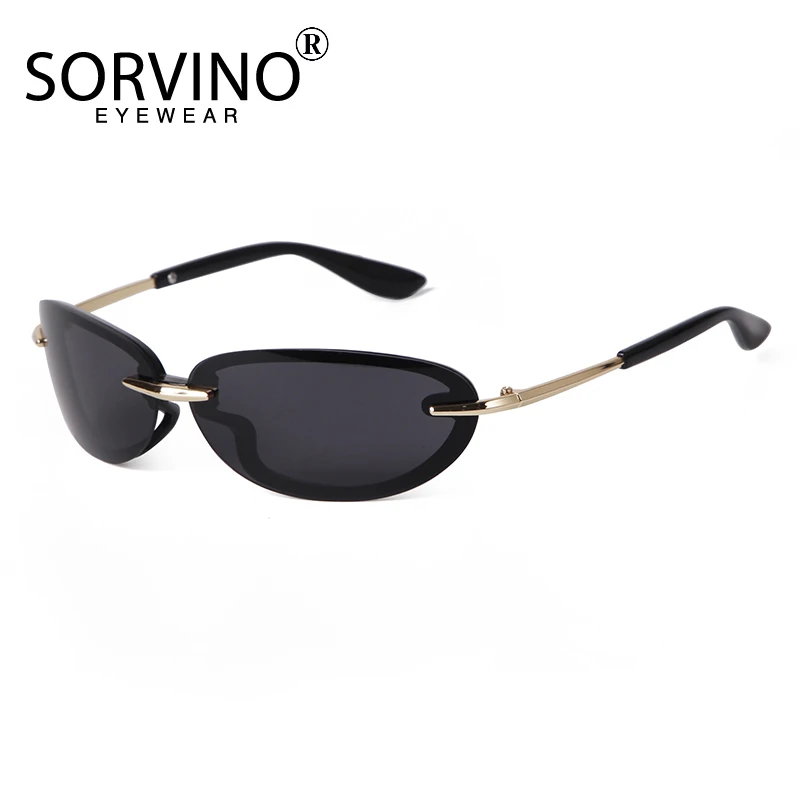 SORVINO Narrow Rectangular Sunglasses Men Summer 2024 Orange Silver Black Rimless Sun Glasses for Women Small Face Hot Selling