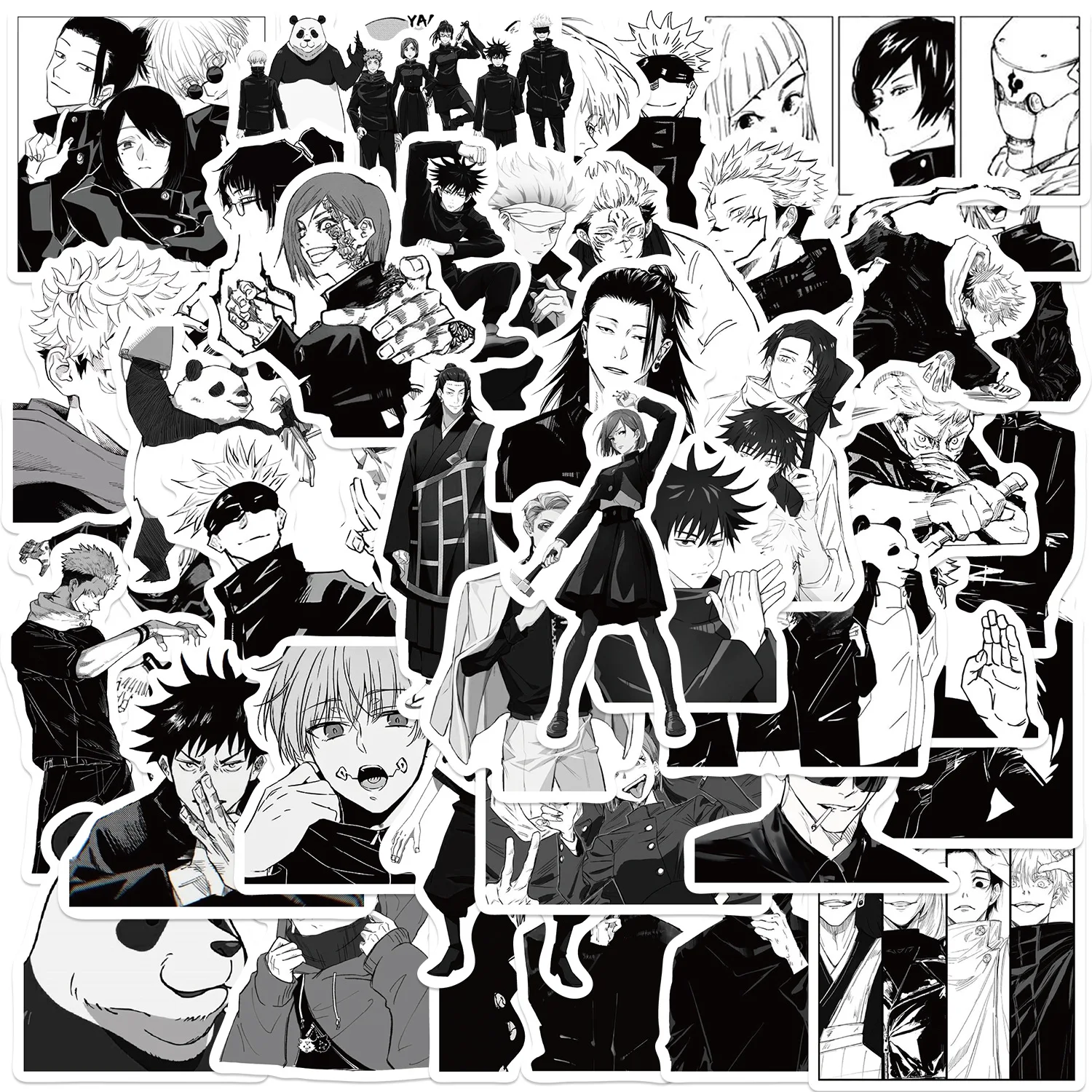 10/50PCS New Black White Jujutsu Kaisen Stickers Anime Decal Suitcase Graffiti Decals DIY Phone Laptop Skateboard Sticker Toy