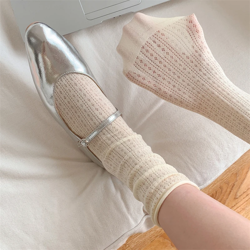 Socks Women Thin Summer New Candy Color Hollow Out Loose Socks Women's Casual Basic Sweet Girls Fashion Long Socks Comfort 2pcs