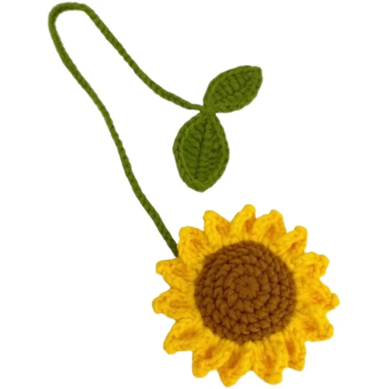 Multipurpose Handmade Crochet Sunflower Car Rearview Mirror Decoration Charm Ornaments Auto Interior Accessories Car Decor