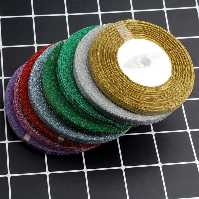 6mm multicolor silk satin Organza Ribbon glossy Glitter Ribbon Wedding cake gift decoration crafts accessories 25Yard/roll 1pc