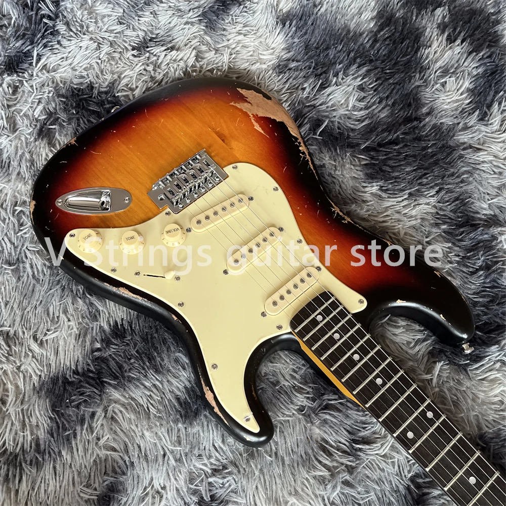 hot selling Custom shop handed relics sunburst aged electric guitar big cbs headstock chrome hardware shipping quickly