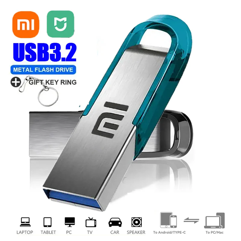 Xiaomi USB 3.2 Clé USB 2 To 1 To Haute Vitesse Pen Drive 512 Go 64 Go Adaptateur TYPE-C Pen Drive Métal Étanche Clé USB Disque Flash