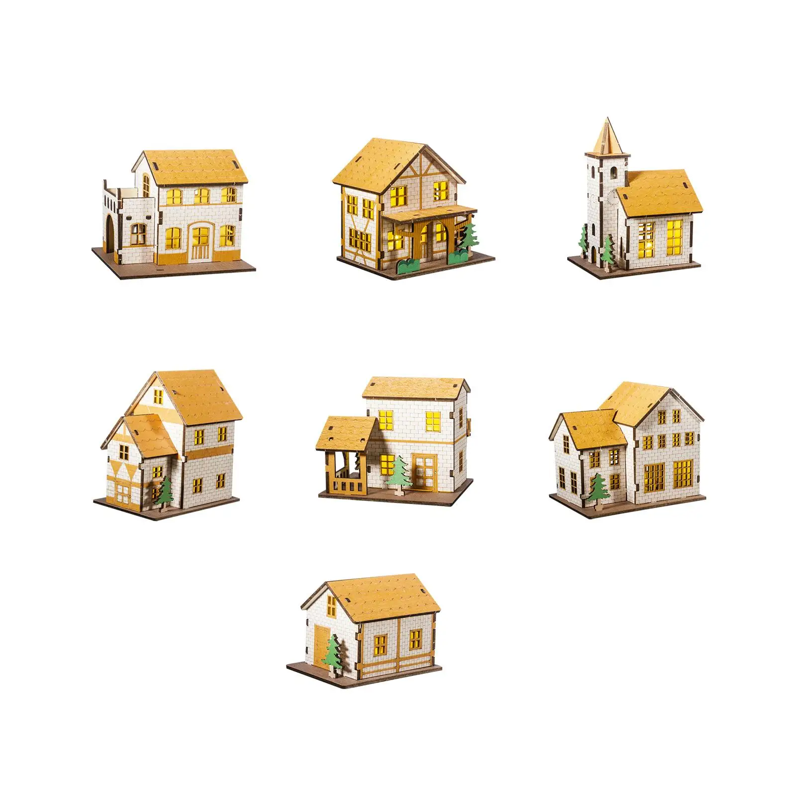 Lighted Miniature House Ornament Collection Tabletop Decoration Tiny House Mockup for Holiday Indoor Festival Table Desk Mantel