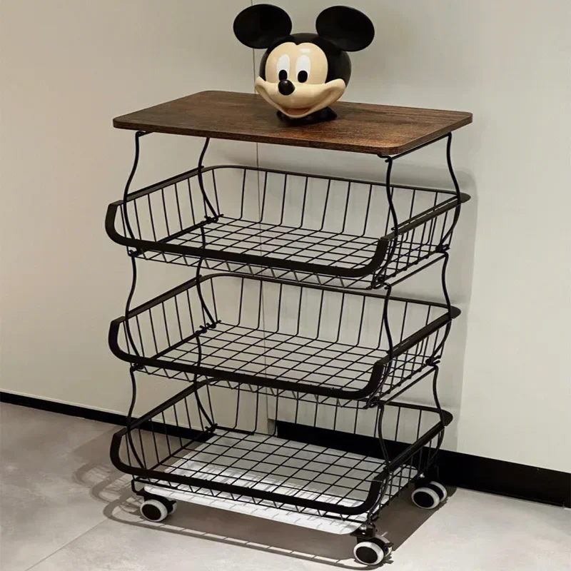 Kitchen storage rack with multiple floors, movable household small cart, vegetable basket, vegetable basket, toy storage tool