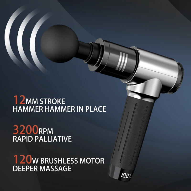 Quiet Portable Electric Massager, Athletes Massage Gun, Deep Tissue Percussion, 10 Replacement Heads, Brushless Motor, 30 Speeds