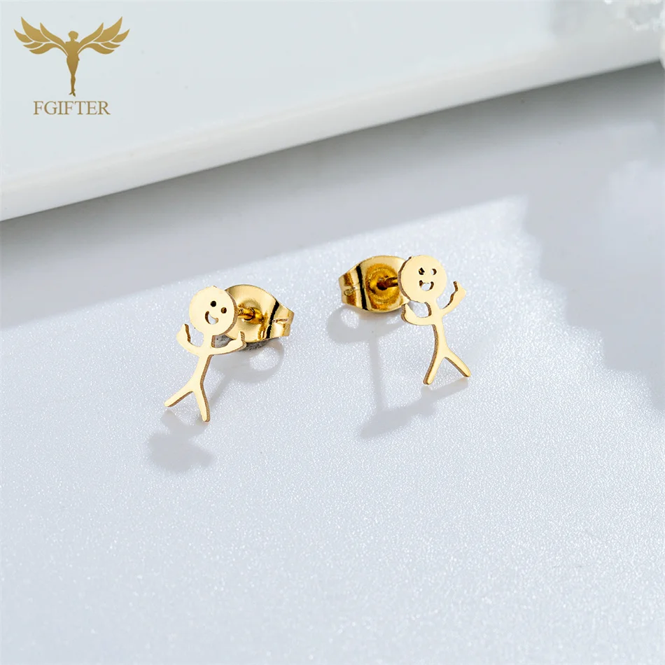 12 pares de pendientes con figuras de caras sonrientes, pendientes de lenguaje de señas para mujer, de acero inoxidable, con diseño de muñeco de palitos, joyería para parejas, pendientes punk y originales