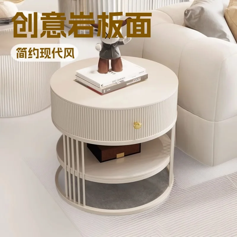 Cream wind round bedroom bedside table living room household with drawers small coffee table simple