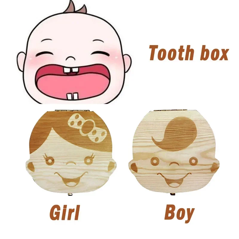 Scatola per denti da latte spagnolo/olandese/francese/tedesco in legno per bambini organizzatore per denti da latte stoccaggio ragazzi ragazze souvenir per bambini regali ricordi