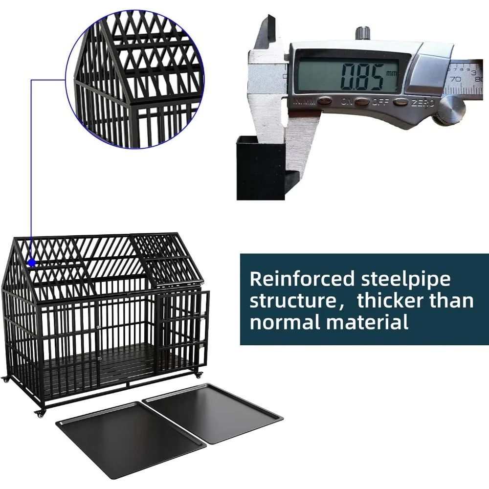 صندوق كلب متين مقاس 54 بوصة مع حصيرة، قفص كلب آمن قابل للقفل، حل عالي القلق للأبواب المزدوجة
