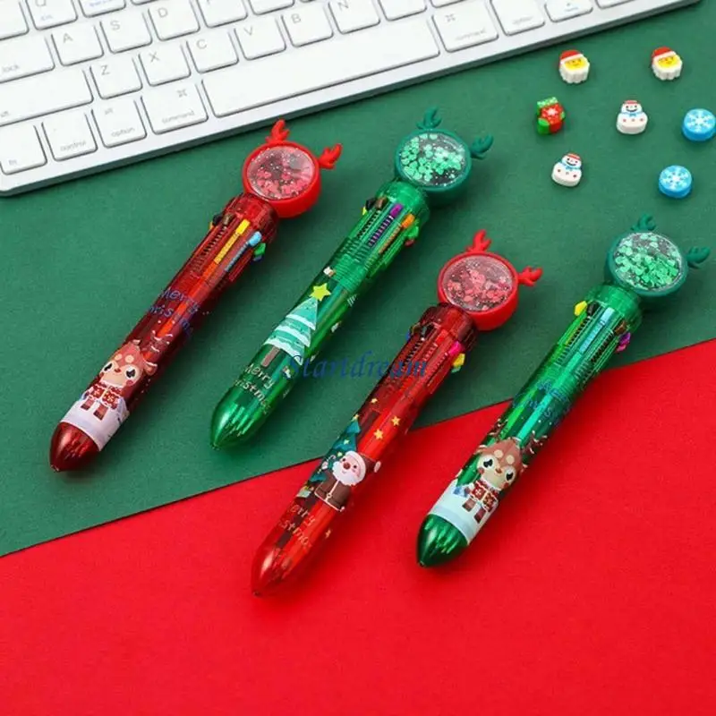 5Pcs Christmas Ballpoint Pen 10-Colors-in-1 Multicolor Pen for Christmas Stocking Stuffer Christmas Party Favor Supplies K92C
