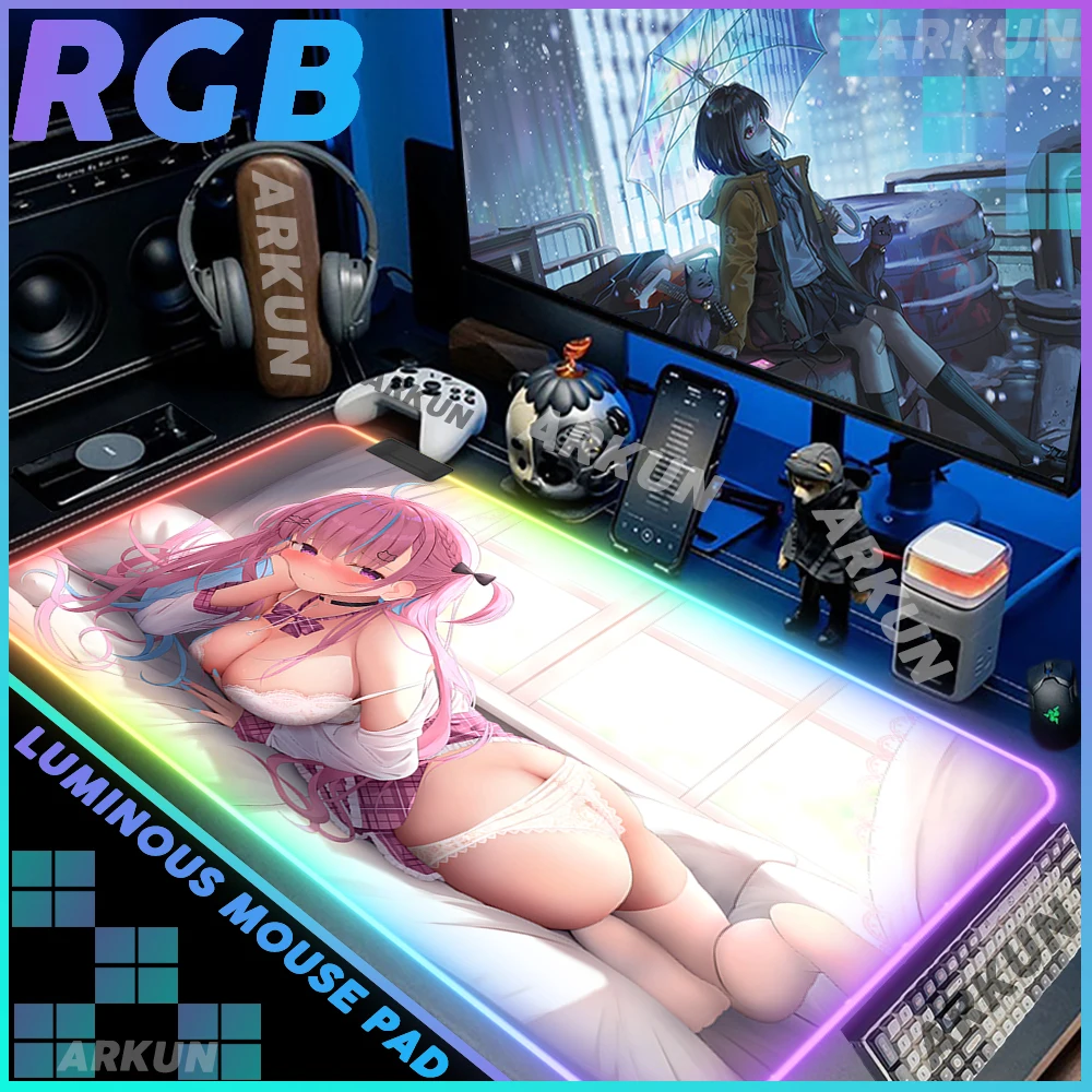RGB Hot Popular Virtual Entertainer Sex Kawaii Minato Aqua Sakuna Yuuki Gaming Mouse Pad Backlight Keyboard Computer Game Mat