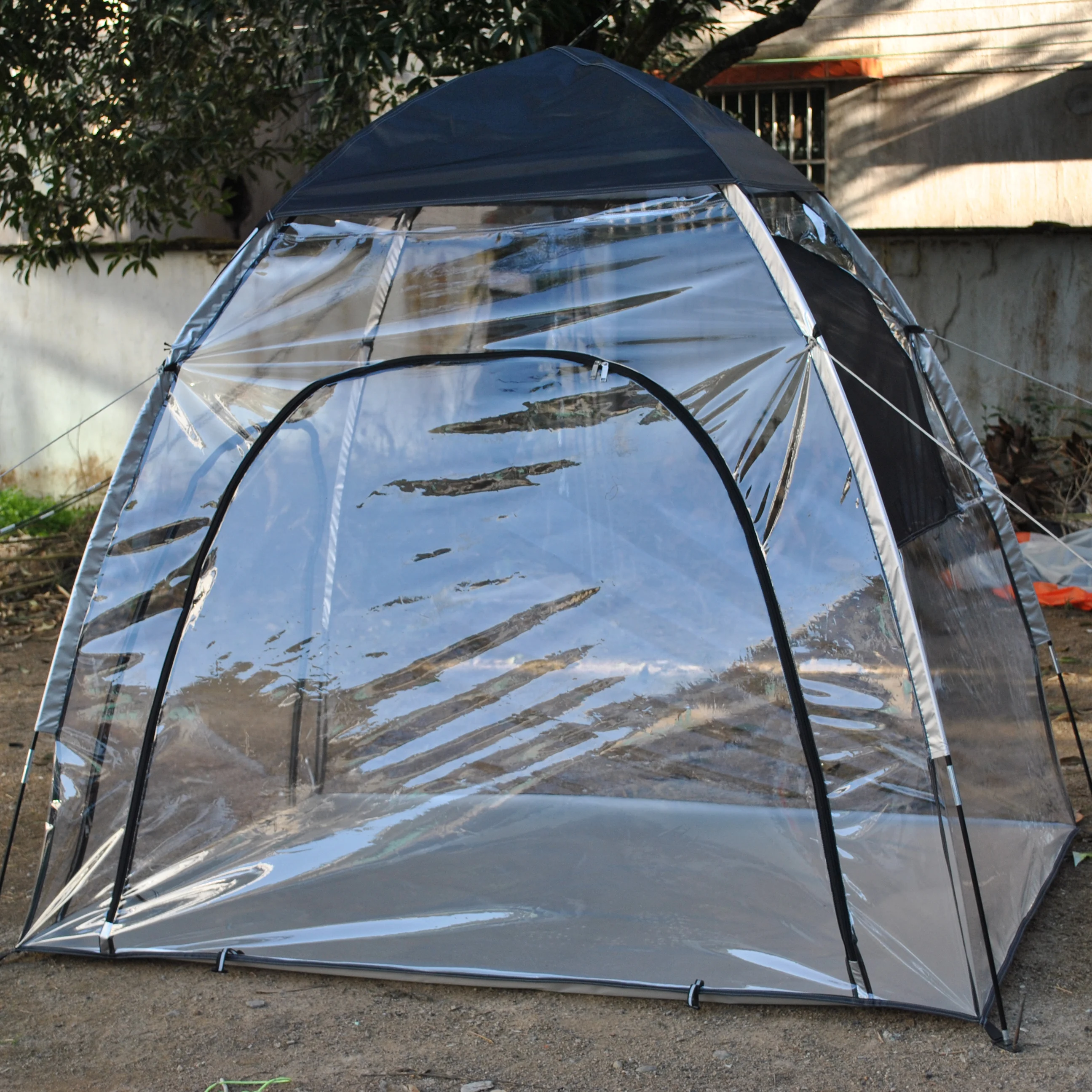 Waterproof and Windproof PVC Transparent Camping Tent, Light Weight Pole, Quickly Set Up, Fishing Planting, 3 Person