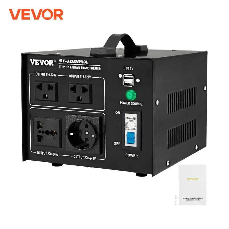 VEVOR Step Up Down Transformer Voltage Converter 1000/2000/3000/5000 VA with 4 AC Outlets & USB Jack for Electrical Appliances