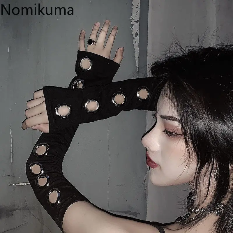 

Japanese Punk Gothic Unisex Glove Fingerless Cuff Ninja Hole Harajuku Guantes Women Men Hollow Out Rock Y2k Gloves EMO Style