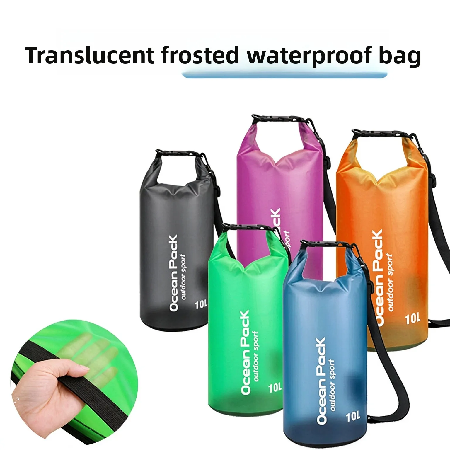 Outdoor Semi-Transparent Waterproof Bag for Diving and Rafting, Frosted PVC Beach and Swimming Bag, Foldable Bucket Bag