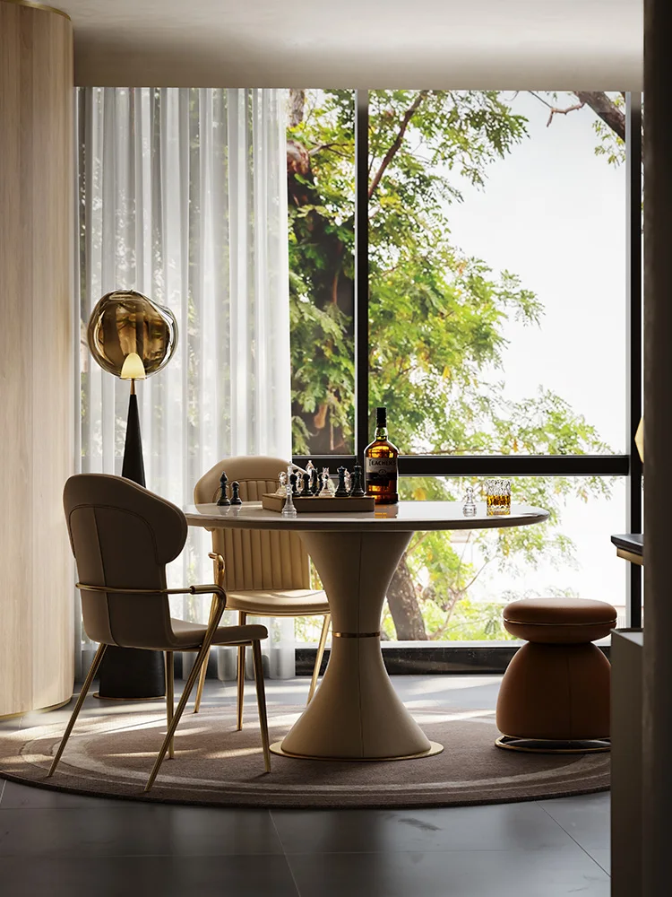 Round table Italian minimalist marble light luxury high-end small apartment rest negotiation entertainment chess and card table