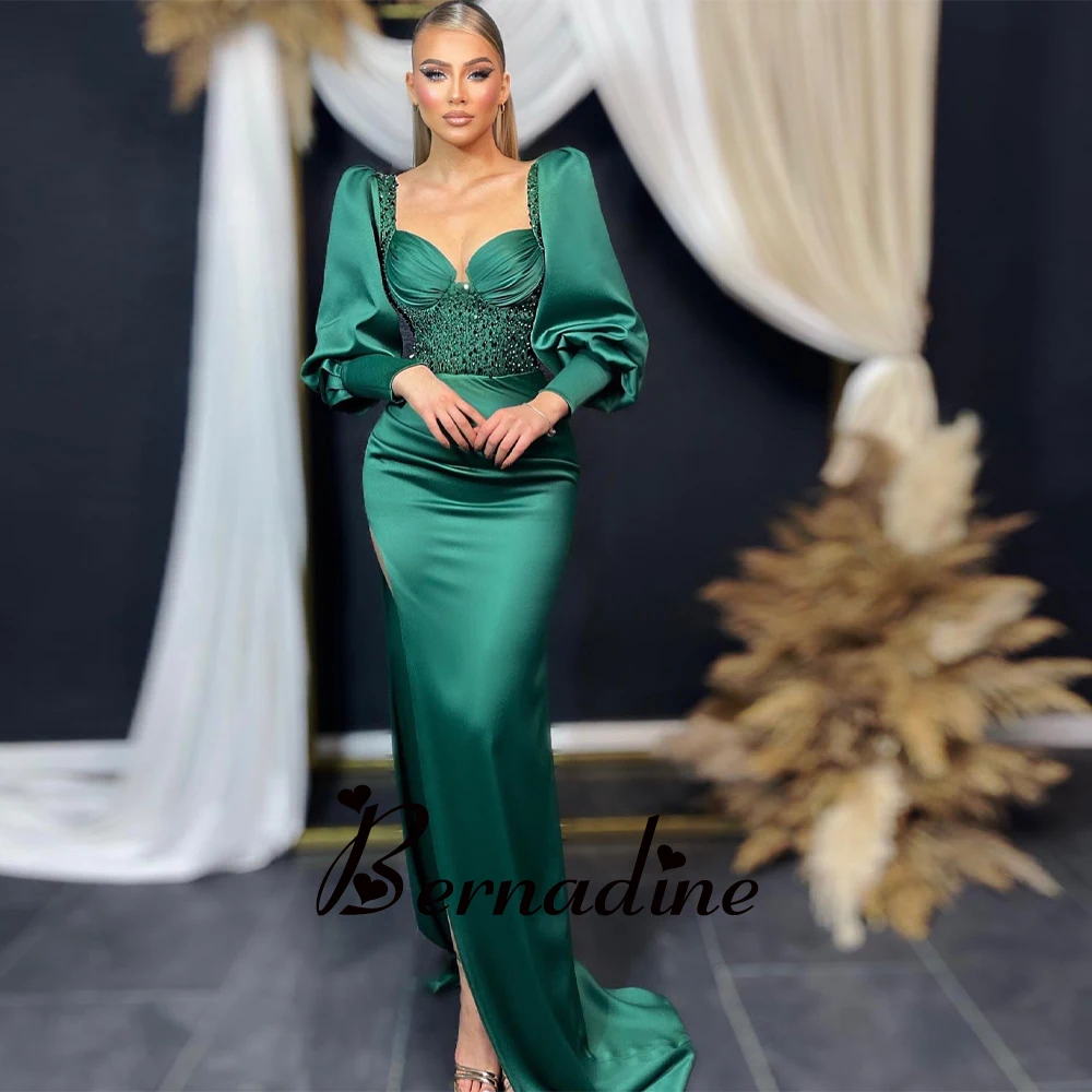 

Bernadine Classic Sweetheart Evening Dresses Mermaid Full Sleeves Sequin Pleated Satin Slit Robes De Soiree Personalised