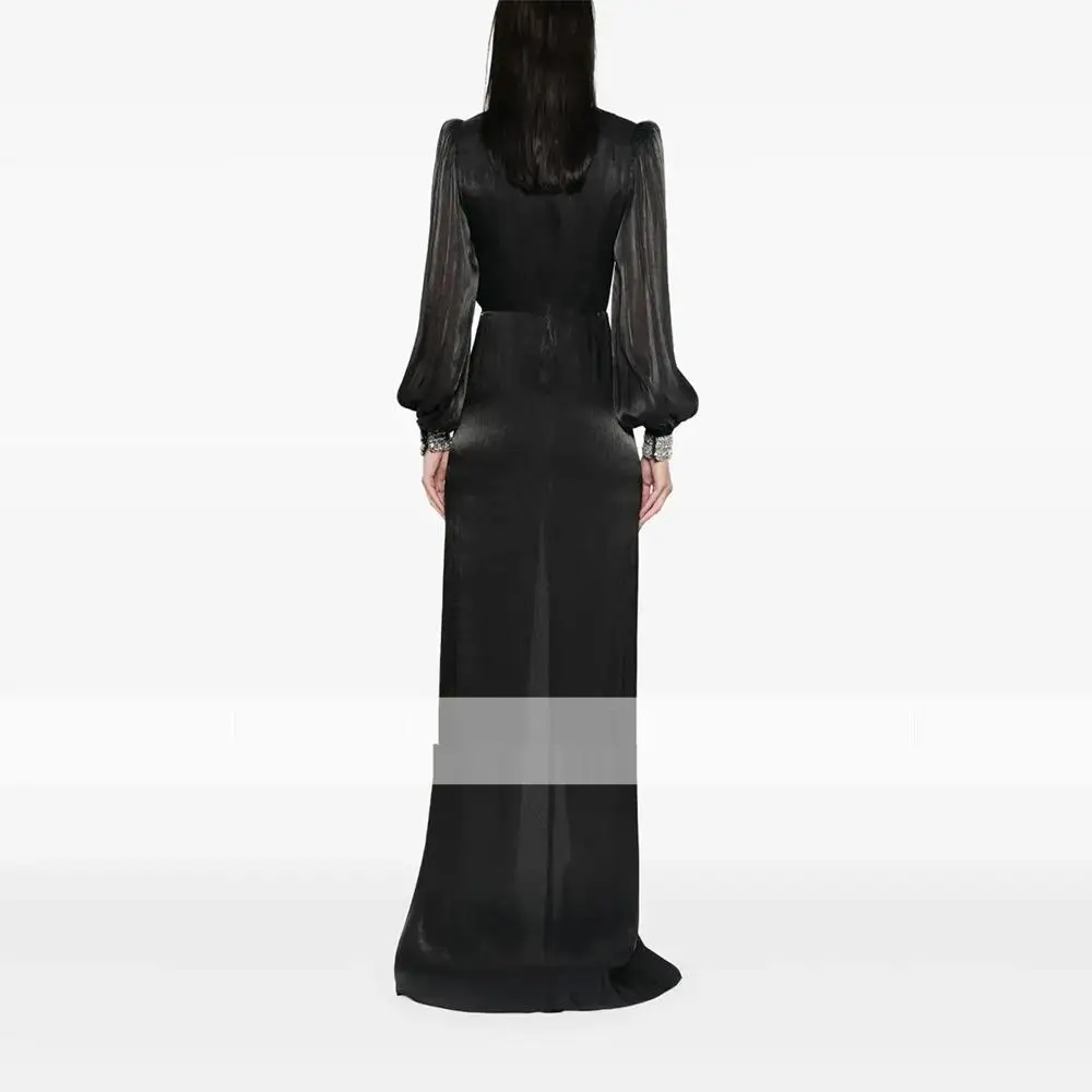 customized  Evening Dress For Wedding Sheath Women's Evening Gown Long Sleeves Sheath Floor Length Beading Saudi Dresses