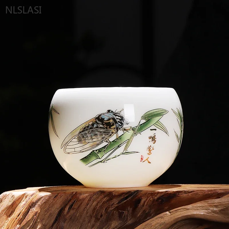110ML Handmade Chinese Ceramic Teacup Exquisite White Porcelain Tea Cup Tradition Master Cup Household Drinkware Tea Accessories