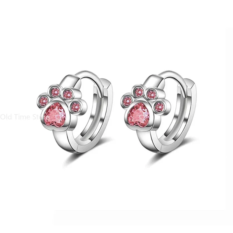925 Sterling Silver Needle Colorful Copper Zirconia Cat Dog Paw Hoop Earrings for Women Birthday Party Wedding Gift Jewelry view 5