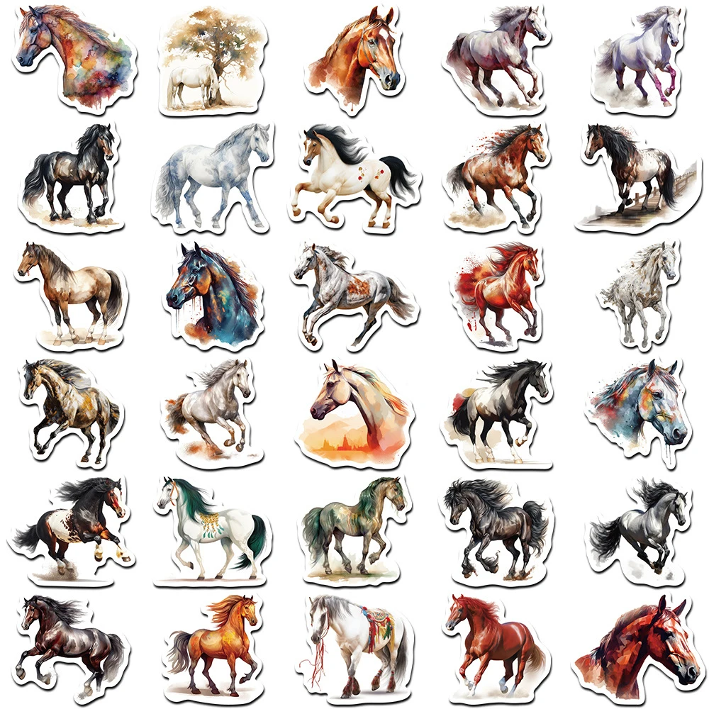 10/30/60pcs Cartoon Animal Horse Equestrianism Graffiti Stickers Decal Laptop Skateboard Motorcycle Phone Car Waterproof Sticker