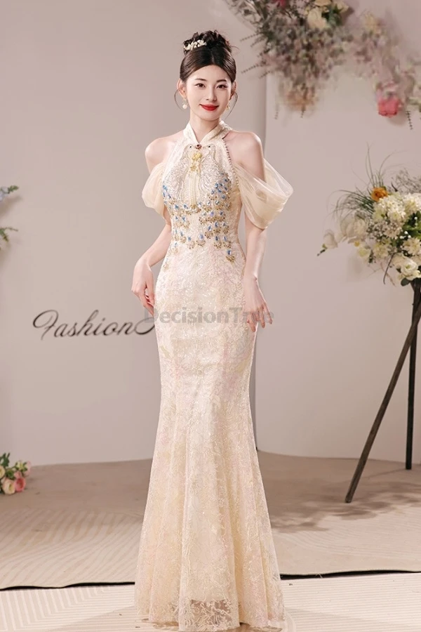 

2025 chinese cheongsam toasting attire bride's wedding engagement luxury qipao women's high-end fashion design sense party qipao