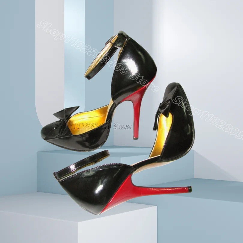 

Black Stiletto Bowknot Elegant Pumps Ankle Buckle Shallow Sweet Style Women Party New Fashion Shoes 2025 Zapatos Para Mujere