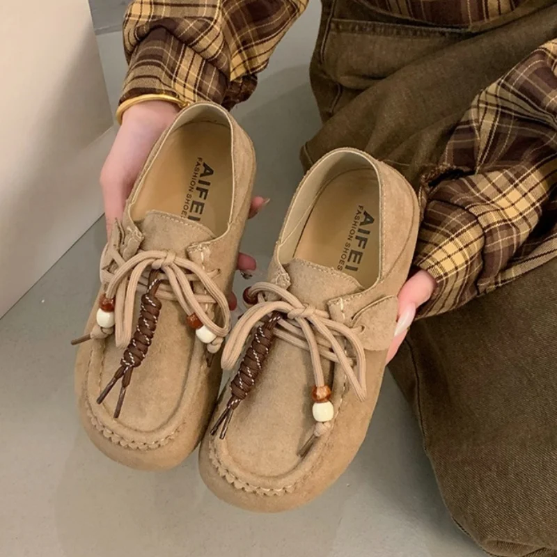 

Женские туфли на плоской подошве из коровьей кожи в стиле ретро, модные повседневные лоферы на открытом воздухе, удобная обувь на высокой подошве с мягкой подошвой