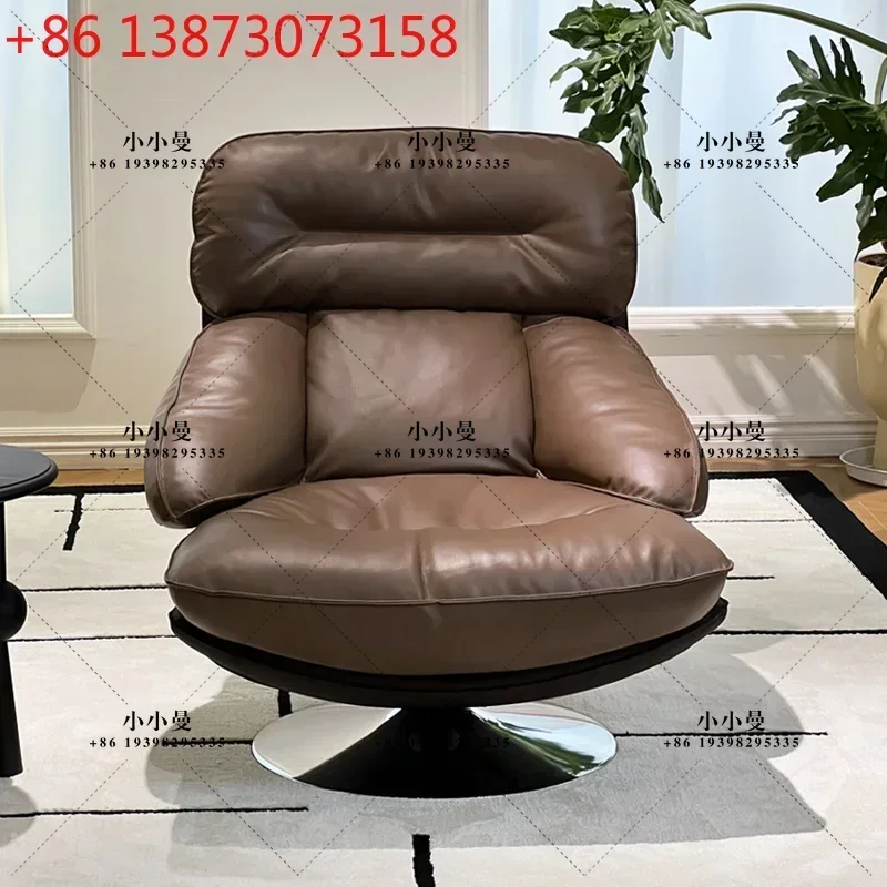 Italian minimalist skin-friendly leather rotatable light luxury living room single lazy sofa