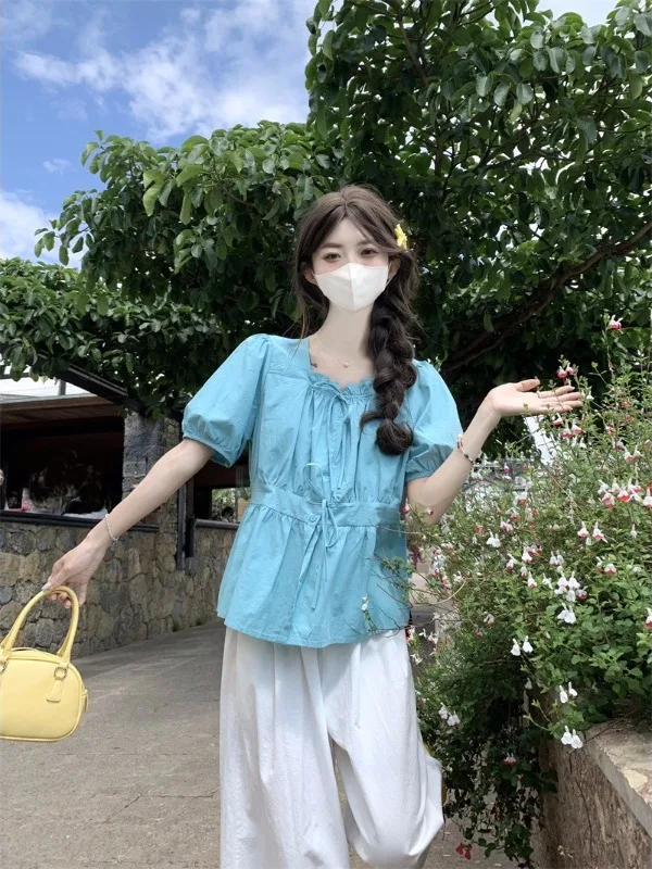 

plus Size Casual Fashion Set Women Summer Slimming Simple Wood Grain Shirt Wide Leg Pants Two Piece Set High Waist Long ...